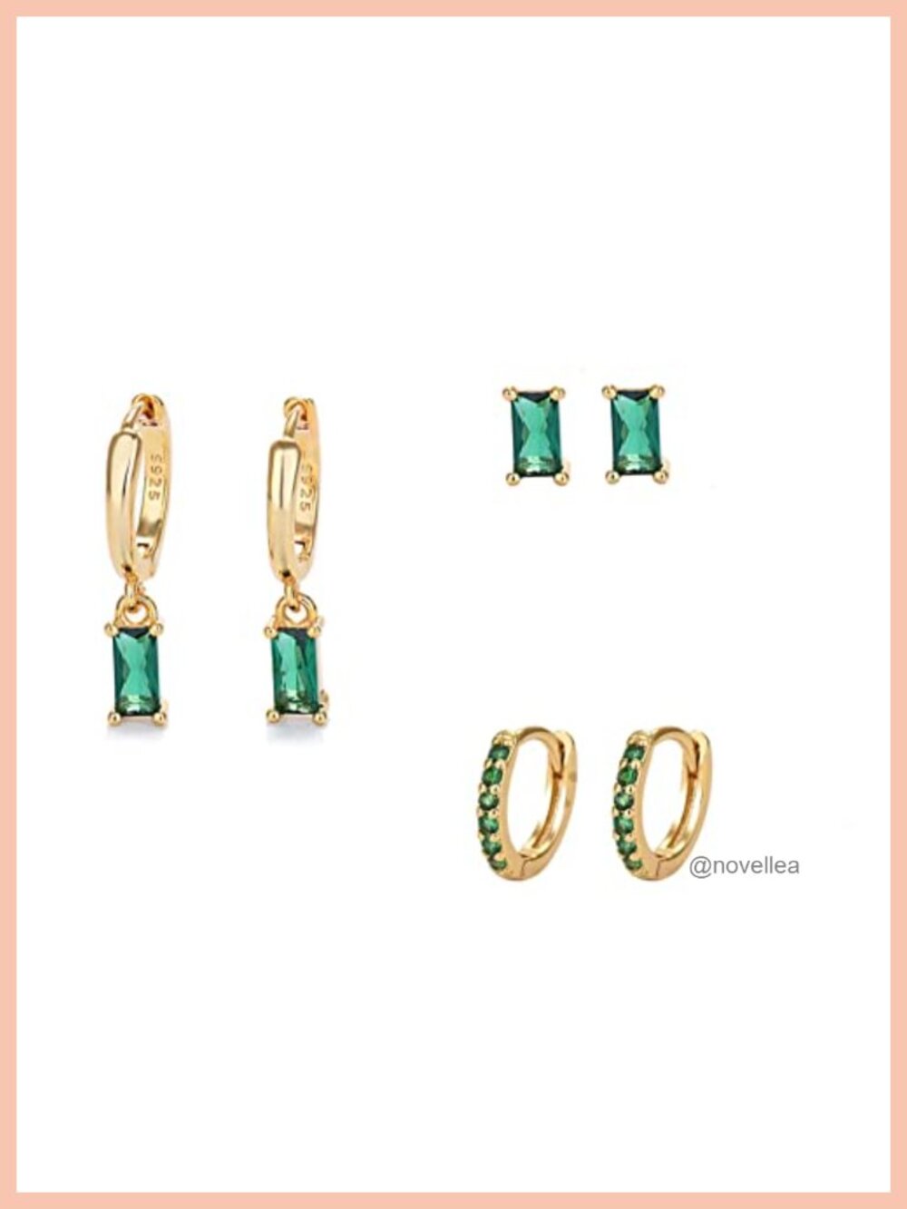 14K Gold Hoop Earrings Set with Green Drop Hypoallergenic 925 Silver Huggie
